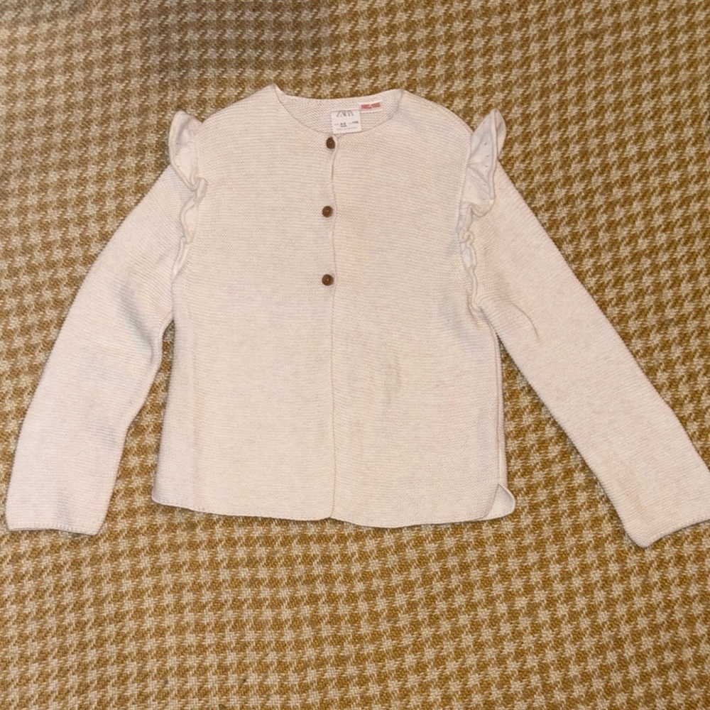 ZARA Girls Ruffle Sleeve Waffle Knit Cardigan, Sweater